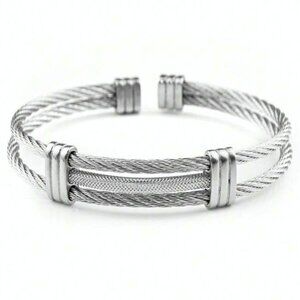 Wide Stylish Silver Cable Fashion Bracelet One Size